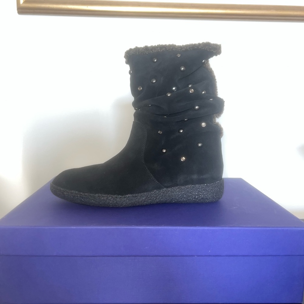 NWOT (original box) Stewart Weitzman Chic Black Suede Boots with Studs